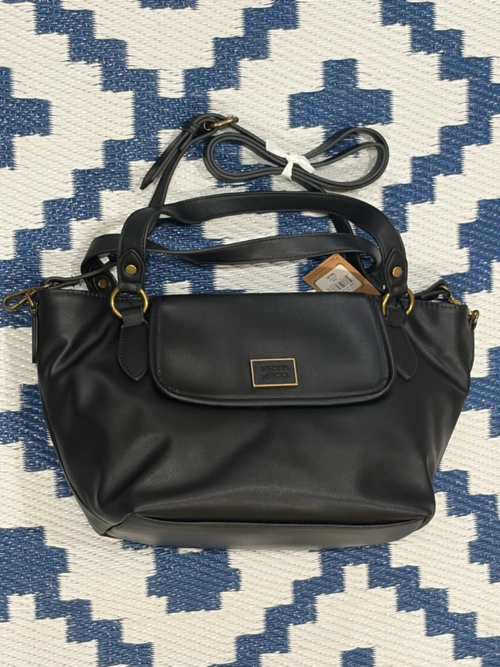 FRYE AND CO. Black Shoulder Bag with Front Flap and Dual Handles